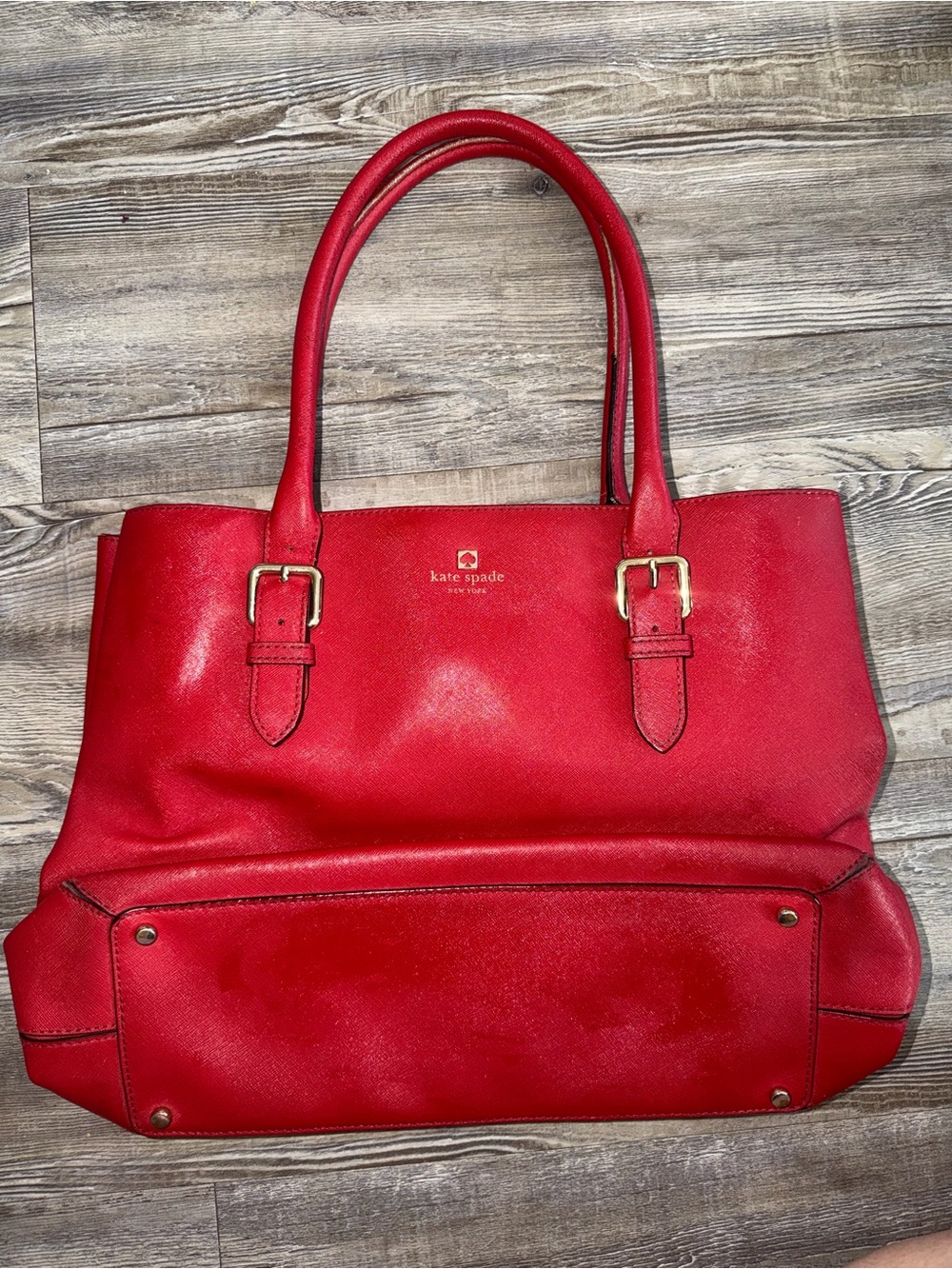 kate spade Red Leather Tote with Gold Hardware